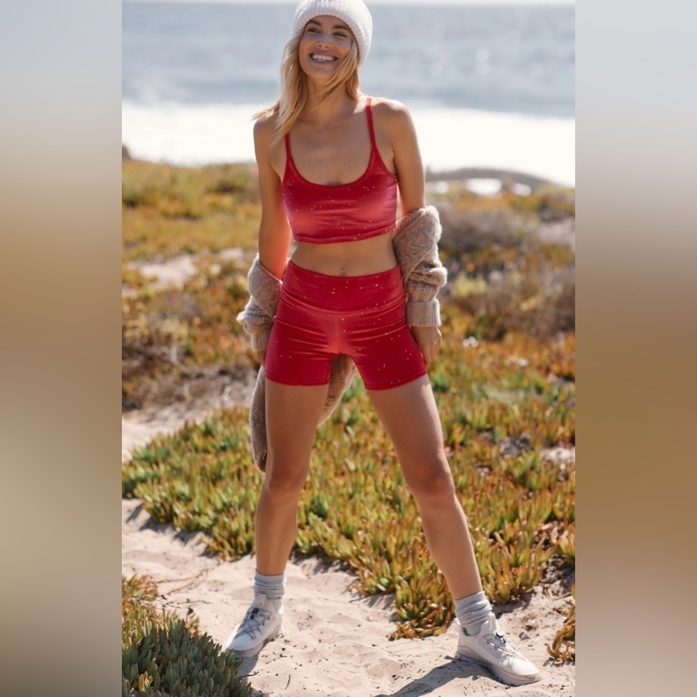 Beach Riot Glitter Libby Crop Top NWT Rare Red Sparkle Activewear L